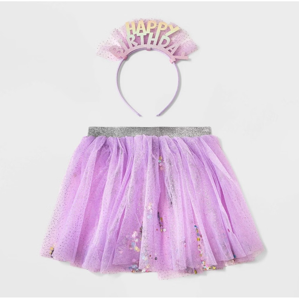 Toddler Girls' 2pc Happy Birthday Headband and Tutu Set - Ages 3+